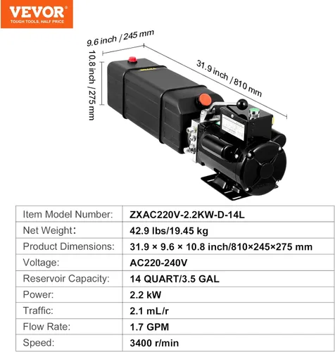 Miniatura 7 de Mophorn Bomba Hidráulica 2950 PSI 60HZ Unidad de Potencia Hidráulica 3 HP 220V Paquete de Potencia Hidráulica para Elevadores de 2 y 4 Postes Unidad