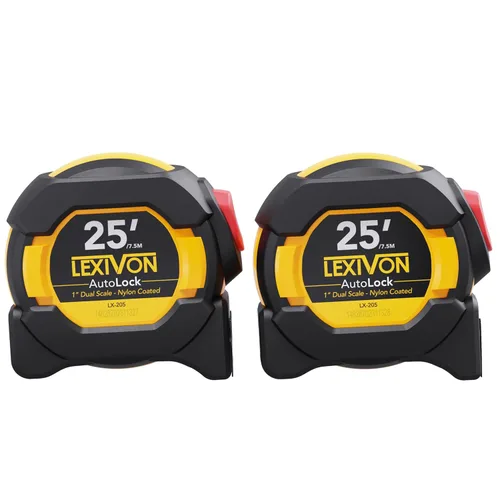 Miniatura 16 de LEXIVON [2-Pack] Cinta métrica DuaLock de 25 pies/7,5 m Cuchilla de 1 pulgada de ancho con revestimiento de nailon, acabado mate blanco y amarillo