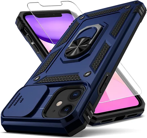 Miniatura 9 de Funda para iPhone 11, con cubierta para lente de cámara, protector de pantalla HD, [grado militar] anillo de montaje en coche con soporte híbrido