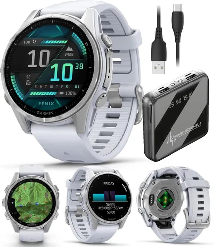 Miniatura 30 de Garmin Fenix 8 – 2 pulgadas, reloj inteligente multideporte GPS AMOLED, zafiro, titanio con banda de silicona naranja brillante/grafito, linterna