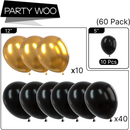 Miniatura 5 de PartyWoo Globos negros y dorados, 66 globos de 12 pulgadas color negro mate cromado metálico dorado para graduación, baby shower, cumpleaños, Año