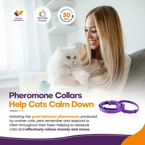 Miniatura 4 de Collar calmante para gatos con feromona, paquete de 4 collares calmantes para gatos para reducir la ansiedad y los arañazos, 30 días de larga