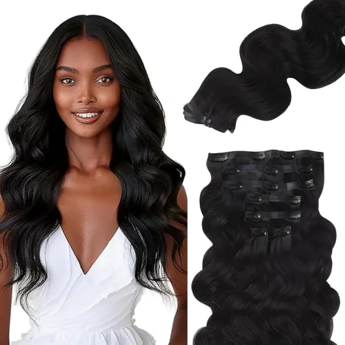Miniatura 29 de Lashey - Extensiones de cabello con clip sin costuras, de cabello humano real, 7 unidades, 110 g, 14 pulgadas, color negro natural, lacio