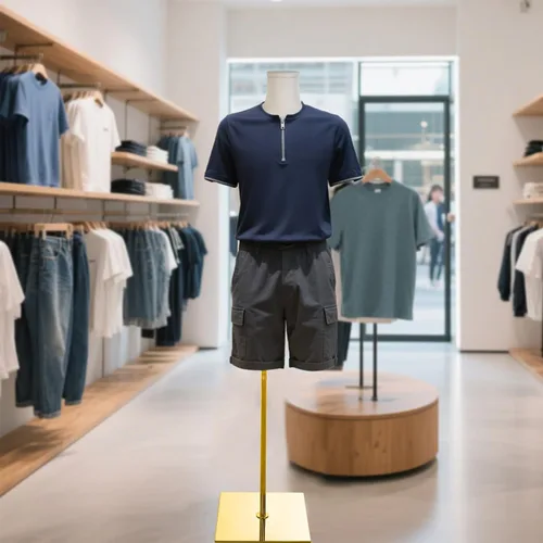 Miniatura 6 de Maniquí Masculino Ajustable con Soporte de Metal Dorado para Exhibición de Ropa en Escaparate