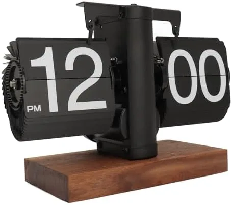 Reloj abatible, retro vintage digital abatible, funciona con pilas, giro automático, estante de escritorio mecánico para sala de estar, oficina,