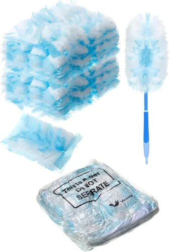Miniatura 7 de Vesici 100 piezas de repuesto de plumero compatibles con Swiffer Dusters desechables a granel, repuesto grueso con 1 mango resistente para limpieza