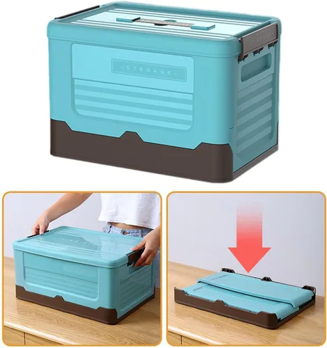 Miniatura 8 de Foldable Storage Crate Portable Folding Plastics Bin With Lid Space Saving Book Organizers Dorm Room Organization Supplies Office Storage Accessory