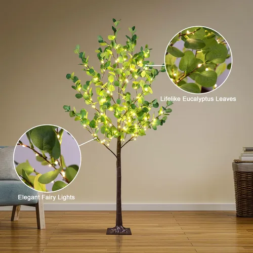 Miniatura 2 de Lightshare Árbol de eucalipto iluminado de 5 pies, 162 L, color blanco cálido, vegetación artificial con luces para boda, vacaciones, hogar, fiesta