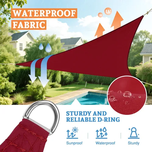 Miniatura 2 de Toldo tipo vela triangular, impermeable, resistente, de 16 x 16 x 22.6 pies, bloqueo de luz solar para patio al aire libre, pérgola, jardín (rojo)