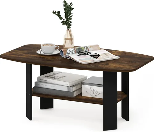 Miniatura 3 de Furinno Simple Coffee Table, 2-Tier Small Coffee Table wih Open Shelf, Side Table, Tabletop with Soft Edges, for Living Room, Home Office, Amber Oak
