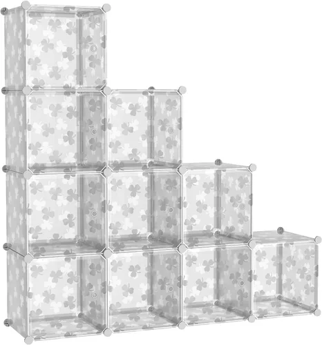 Miniatura 14 de C&AHOME Organizador de almacenamiento en cubos con puertas, estantes de 6 cubos, estantería modular de plástico DIY, estantería de almacenamiento