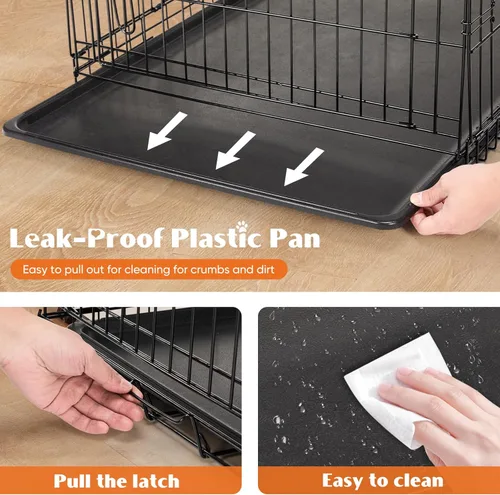 Miniatura 3 de Sweetcrispy Jaula para perros de 36 pulgadas, jaulas medianas de doble puerta plegable de alambre de metal con bandeja de plástico a prueba