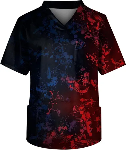 Camiseta médica de manga corta con cuello en V para hombre, estampado vintage, ropa de trabajo, uniforme de enfermera, con 3 bolsillos