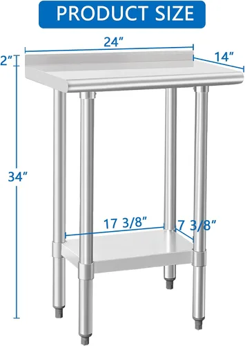 Miniatura 2 de HARDURA Mesa de trabajo comercial de acero inoxidable, mesa de trabajo de preparación, mesa de metal de 14 x 24 pulgadas con estante inferior