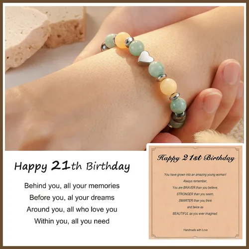 Miniatura 2 de HGDEER 13161821304050607080 Birthday Gifts for Girls Women, Natural Stone Heart Bracelets for Mom Auntie Wife Friend Sister