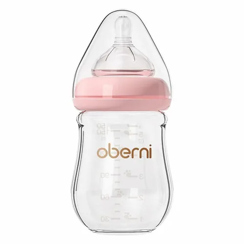 Miniatura 13 de Oberni Biberones de Vidrio para Bebé, Biberón Anticólico de Lactancia Materna con Tetina de Respuesta Natural Talla S, Biberón de Cuello Ancho y Rosa