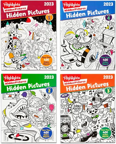 Highlights for Children Hidden Pictures 2023 Activity Books for Kids Ages 6 and Up, 4-Book Set of Travel-Friendly Screen Free Seek and Find Fun,