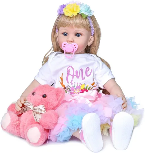 Miniatura 2 de RXDOLL Muñeca bebé recién nacida Reborn niña princesa con cabello rizado rubio de 24 pulgadas 60 cm, muñeca de bebé recién nacida Reborn de aspecto