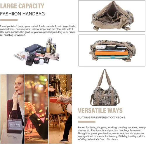 Miniatura 182 de Angel Barcelo - Bolsa de hombro amplia para mujer, diseño Hobo, cuero lavado