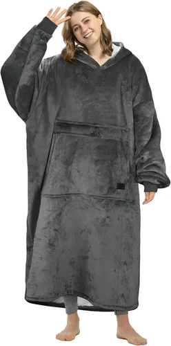 Miniatura 48 de Catalonia Sudadera extragrande tipo manta con capucha, sudadera de sherpa portátil para adultos, hombres y mujeres
