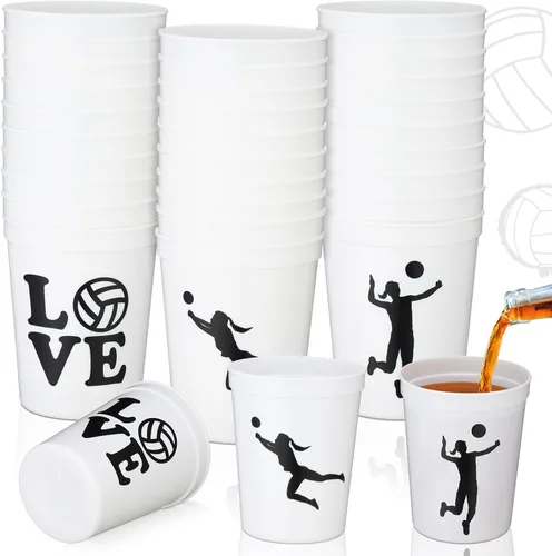 Miniatura 11 de Zhehao 30 vasos de plástico con pelota deportiva, vasos reutilizables de plástico para hockey, fútbol, baloncesto, vasos para estadios de 16 onzas