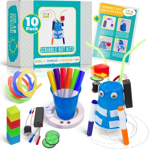 Miniatura 8 de Scribble Bot Kit, paquete de 2 – Construye 2 robots de dibujo motorizados, kit completo de proyecto STEM para aulas, a partir de 8 años
