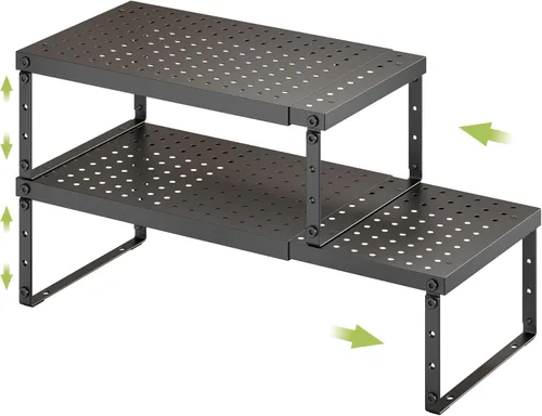 Miniatura 10 de RUILALIFE Estante organizador de gabinete expandible con altura ajustable, estante organizador de encimera de cocina apilable, elevador de estante