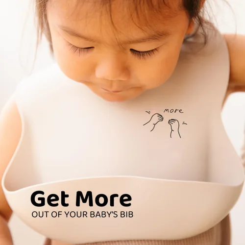Miniatura 2 de APLAINR Babero de lenguaje de señas para bebé, baberos de silicona para bebés, gráficos ASL, atrapador de alimentos, ajustable, impermeable, suave