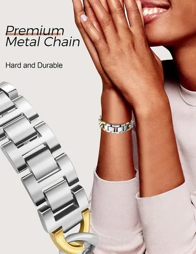Miniatura 2 de JR.DM Correas de reloj de oro plateado para mujer, compatibles con Apple Watch de 1.496 in 1.575 in 1.614 in 1.654 in (S10/11), pulsera de metal