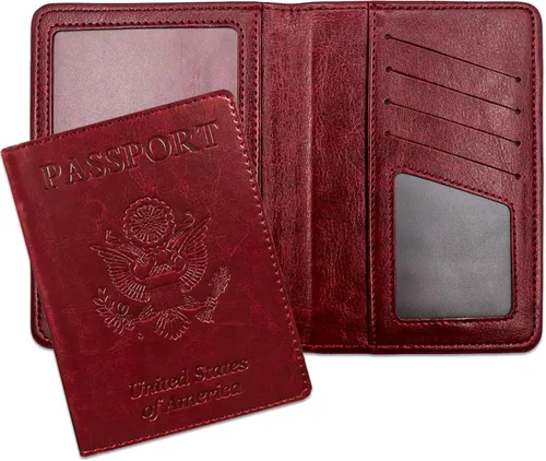 Miniatura 10 de Soporte para pasaporte para artículos esenciales de viaje, con bloqueo RFID, funda para tarjetas, funda de piel sintética para pasaporte