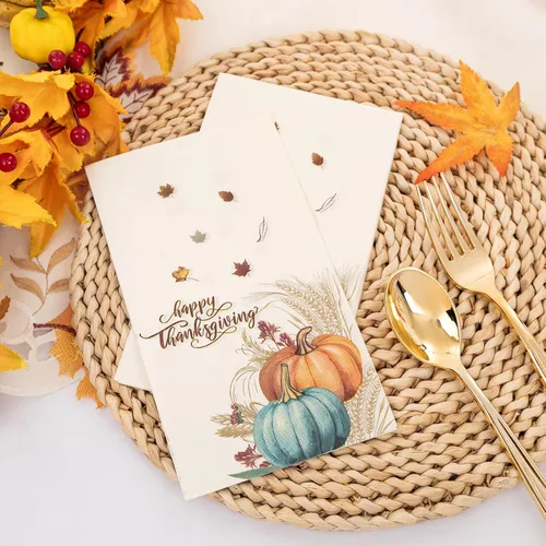 Miniatura 3 de Hioasis 100 servilletas de otoño, 3 capas desechables estilo calabaza de Acción de Gracias, suministros de fiesta de otoño de cosecha de otoño