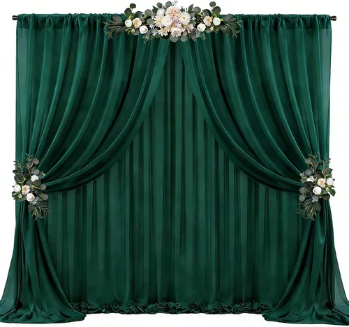 Miniatura 64 de Cortinas de fondo azul bebé de 10 pies x 10 pies, tela de gasa chiffon transparente sin arrugas, tela de fondo fotográfico drapeada para arco