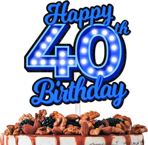 Miniatura 14 de Decoración de pastel de cumpleaños 10 con purpurina azul Let's Glow Crazy Party Theme Decor Supplies Men Women Happy Birthday 10 Anniversary Party