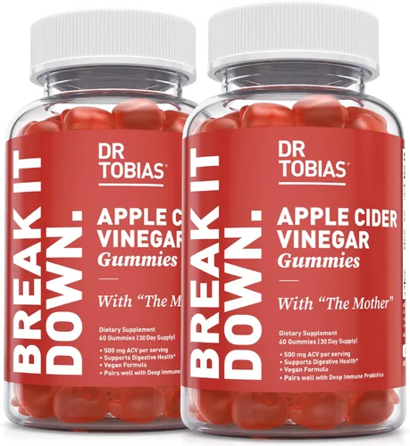 Dr. Tobias Gomitas de vinagre de sidra de manzana con la madre, 500 mg de ACV por porción, más folato, B6, B12 y yodo | Apoya la limpieza intestinal