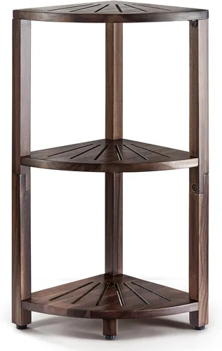 Miniatura 9 de BLUEWEST Soporte esquinero de ducha de 3 niveles, organizador de ducha de madera de pie con pies antideslizantes, estante de esquina de baño