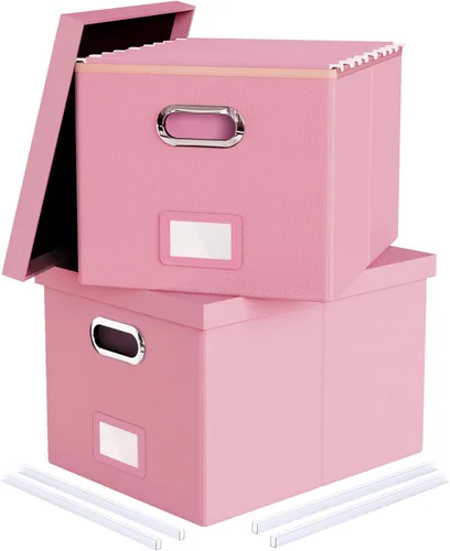 Miniatura 20 de Organizador de archivos en paquete de 2, caja archivadora portátil con tapa, compatible con carpetas tamaño carta/legal, organizador de documentos