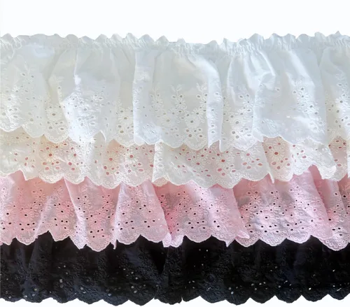 2 yardas de 3.9 pulgadas, color blanco, beige, rosa, negro, de algodón, bordado, con ojales, cinta de encaje plisada con volantes para bricolaje,