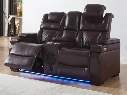 Miniatura 10 de THSUPER Sillón reclinable de cuero transpirable y sofá de dos plazas con luz LED, sofá reclinable para cine en casa con reposacabezas ajustable/luz