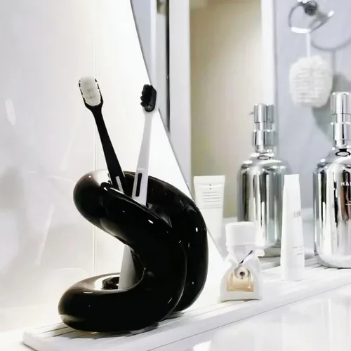 Soporte de cerámica hecho a mano para cepillos de dientes, brochas de maquillaje y bolígrafos, diseño minimalista para tocador de baño y decoración