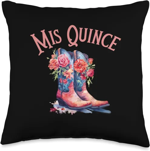 Mis Quince 15th 2022 Birthday Party T Co. Mis Quince Camisa de Quinceañera Party Boots Throw Pillow, 16 x 16 pulgadas, multicolor