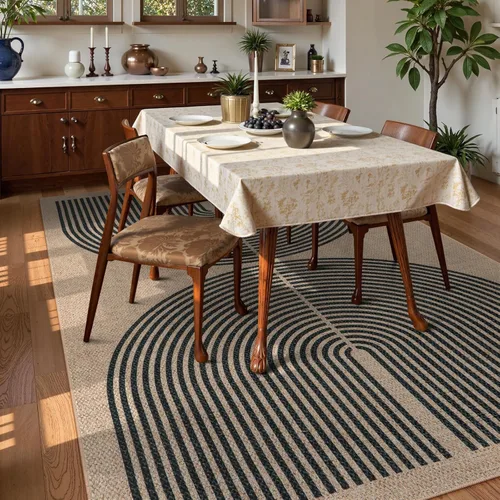 Miniatura 7 de Lahome Alfombra Moderna de Yute Arcoíris Fácil, Alfombras Lavables 5x7 para Sala de Estar Dormitorio Casa Rural Negra Interior Exterior Alfombra