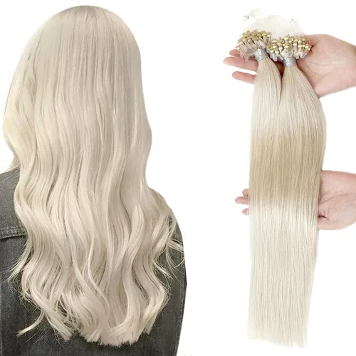 Miniatura 13 de Extensiones de cabello humano microlink de 16 pulgadas, extensiones de cabello natural suave de microcuentas, color #1 negro azabache, 100% cabello