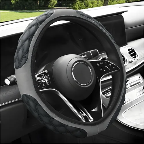Miniatura 8 de povtii Funda para volante de automóvil, 15 pulgadas, cuero antideslizante, protector de volante de automóvil, alfombrillas de funda suave universal