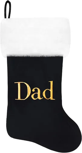 Miniatura 99 de Calcetines de Navidad bordados de 20 pulgadas con monograma, terciopelo negro con puño de felpa blanca supersuave, adornos clásicos para decoración