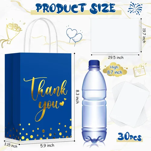 Miniatura 2 de Tinlade 30 bolsas de regalo de agradecimiento con papel de seda dorado con asa para graduación, negocios, compras, boda, ducha, regalos de fiesta