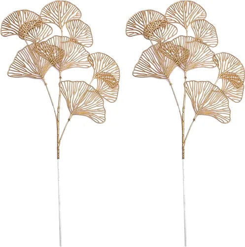 Miniatura 26 de CATTREE Plantas artificiales para decoración de Navidad, hierba de plástico dorado, hojas falsas, arbustos de simulación para interiores y Hojas