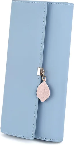 Miniatura 13 de UTO - Cartera pequeña RFID de piel sintética con dije de hoja, cierre de cremallera y tarjetero.