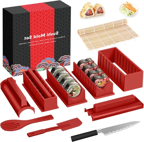 Miniatura 9 de Set de máquina de sushi HI NINGER, kit de máquina de sushi de 24 piezas para principiantes para hacer su propio sushi. Puede usarse como plato