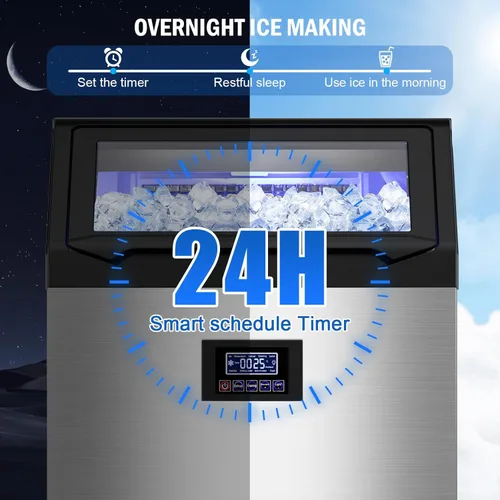 Miniatura 7 de Máquina comercial para hacer hielo de 350 libras/24 horas, 136 bandejas de hielo independiente y debajo del mostrador, máquina de hielo de acero