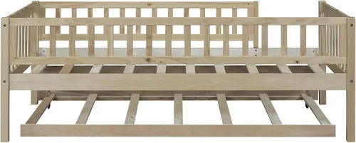 Miniatura 8 de Cama Montessori de tamaño individual para niños pequeños, sofá cama de madera con valla y nido, marco de cama baja con rieles para niños y niñas